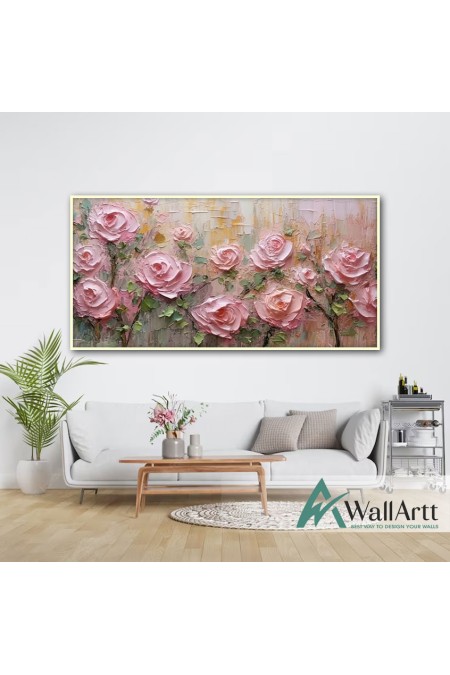 Pink Roses 3d Heavy Textured Partial Oil Painting
